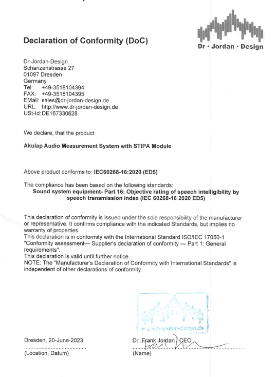 IEC60268 16 2020 ED5 Declaration of Conformity (DoC)